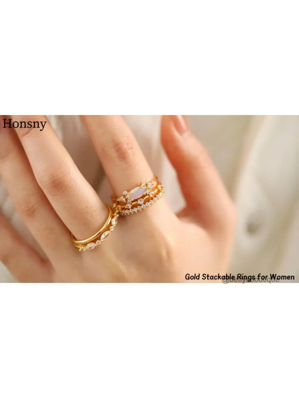 18K Gold Plated Stackable Rings Set for Women CZ Wedding Band Promise Ring Size